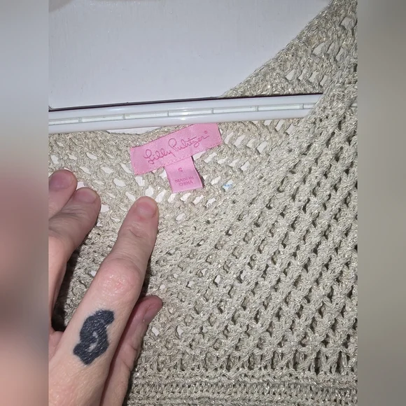 LILLY PULITZER LIMON Womens Small Metallic Gold Sleeveless Fringe Sweater - Picture 4 of 6